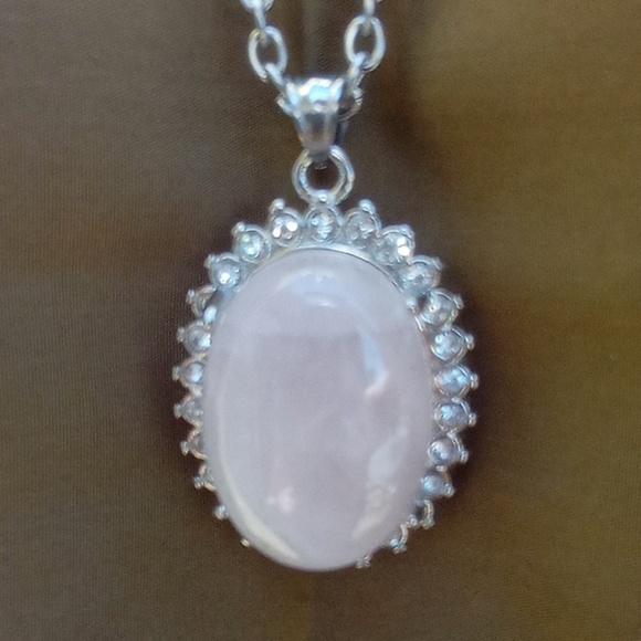 Galilea Rose Quartz White Austrian Crystal Pendant - Picture 2 of 3